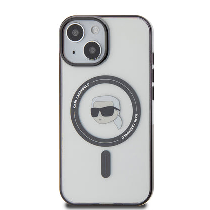 MagSafe Hülle für Apple iPhone 15 Plus, Karl Lagerfeld, IML Karl's Head, Transparent