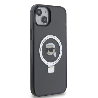 MagSafe Hülle für Apple iPhone 15 Plus, Karl Lagerfeld, Ring Stand Karl's Head, Schwarz