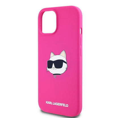 MagSafe Hülle für Apple iPhone 15 Plus, Karl Lagerfeld, Silikon Choupette's Head, Fuchsia