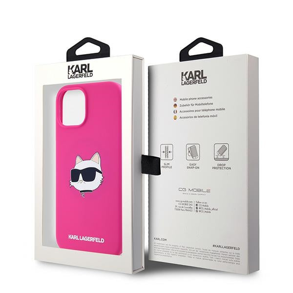 MagSafe Hülle für Apple iPhone 15 Plus, Karl Lagerfeld, Silikon Choupette's Head, Fuchsia
