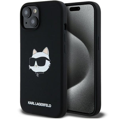 MagSafe Hülle für Apple iPhone 15 Plus, Karl Lagerfeld, Silikon Choupette's Head, Schwarz