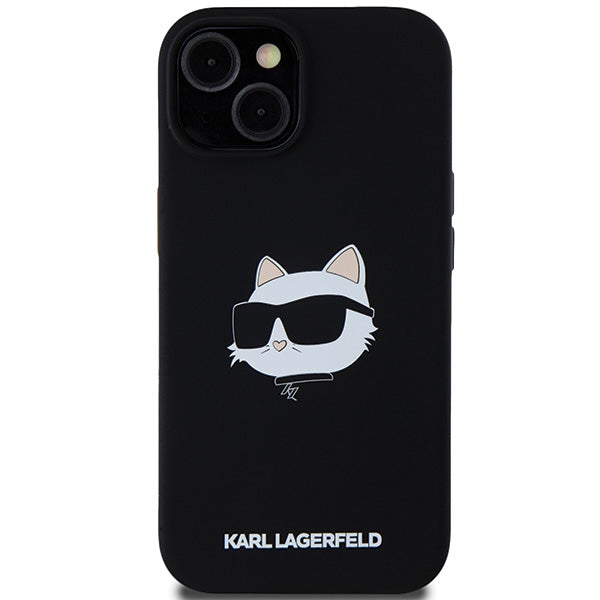 MagSafe Hülle für Apple iPhone 15 Plus, Karl Lagerfeld, Silikon Choupette's Head, Schwarz