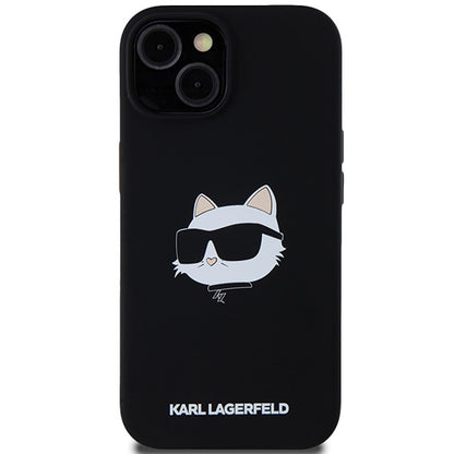 MagSafe Hülle für Apple iPhone 15 Plus, Karl Lagerfeld, Silikon Choupette's Head, Schwarz