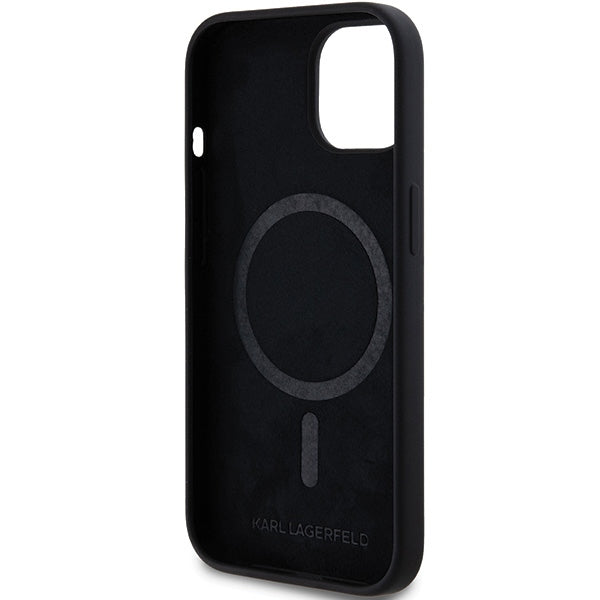 MagSafe Hülle für Apple iPhone 15 Plus, Karl Lagerfeld, Silikon Choupette's Head, Schwarz