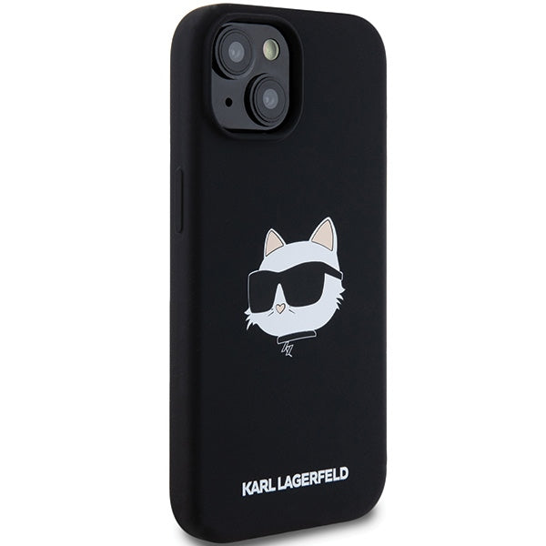 MagSafe Hülle für Apple iPhone 15 Plus, Karl Lagerfeld, Silikon Choupette's Head, Schwarz