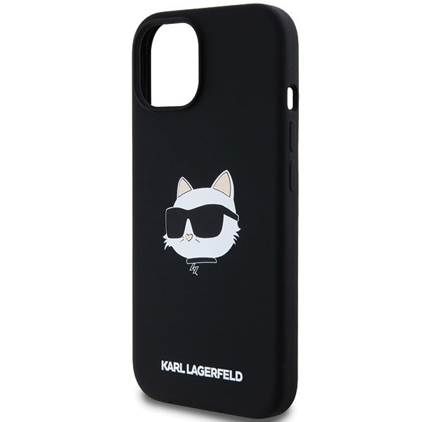 MagSafe Hülle für Apple iPhone 15 Plus, Karl Lagerfeld, Silikon Choupette's Head, Schwarz