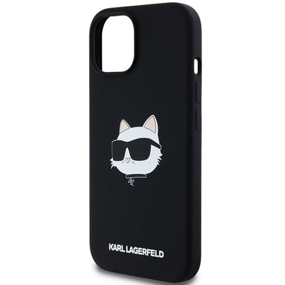MagSafe Hülle für Apple iPhone 15 Plus, Karl Lagerfeld, Silikon Choupette's Head, Schwarz