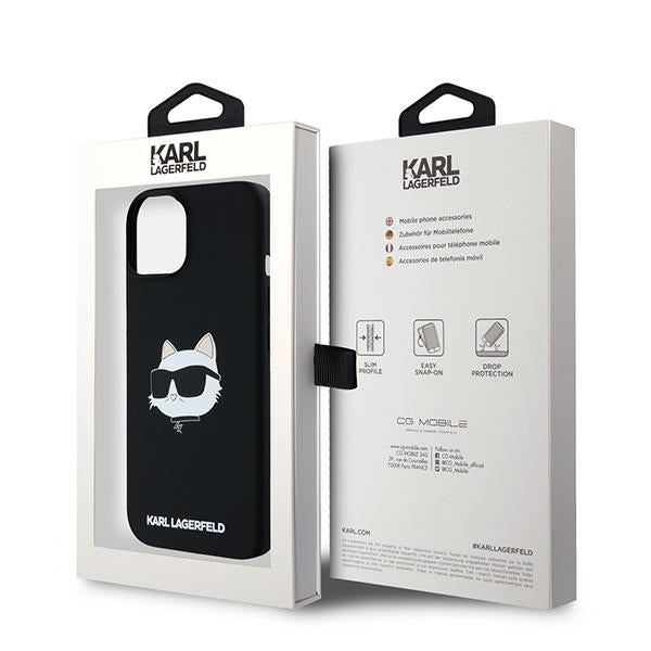 MagSafe Hülle für Apple iPhone 15 Plus, Karl Lagerfeld, Silikon Choupette's Head, Schwarz