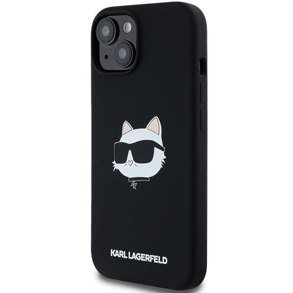 MagSafe Hülle für Apple iPhone 15 Plus, Karl Lagerfeld, Silikon Choupette's Head, Schwarz