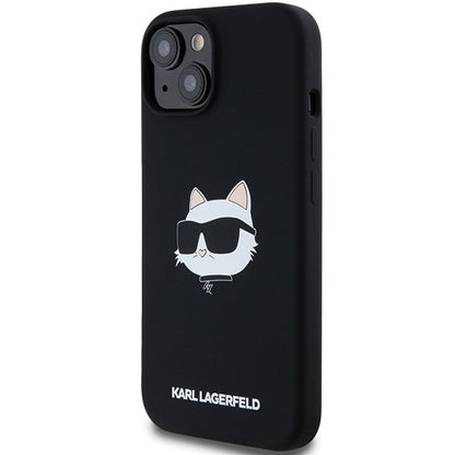 MagSafe Hülle für Apple iPhone 15 Plus, Karl Lagerfeld, Silikon Choupette's Head, Schwarz