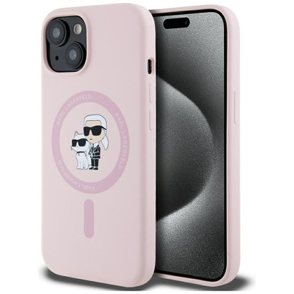 MagSafe Case for Apple iPhone 15 Plus, Karl Lagerfeld, Karl & Choupette Silicone, Pink