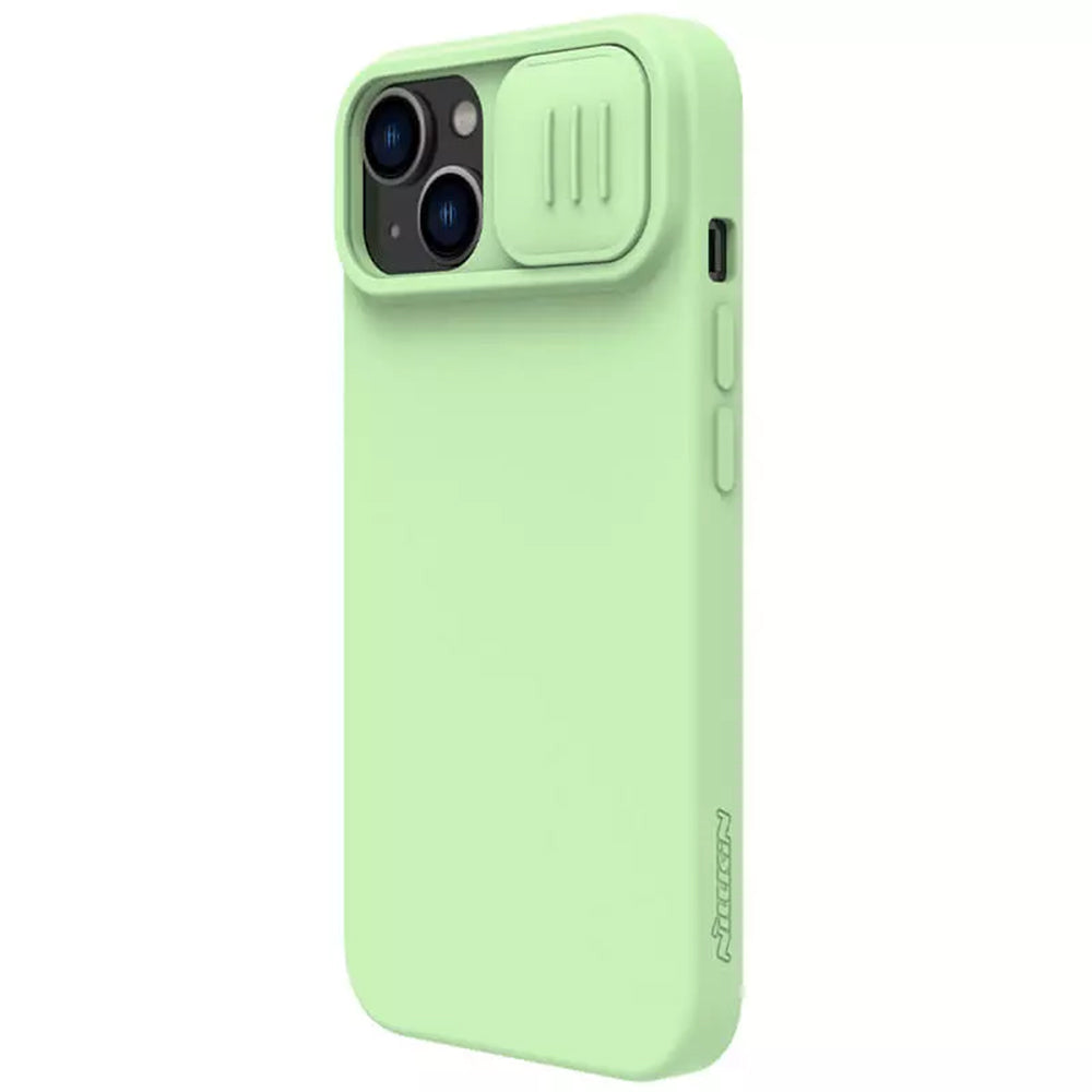 MagSafe-Hülle für Apple iPhone 15 Plus, Nillkin, CamShield Silky, Hellgrün