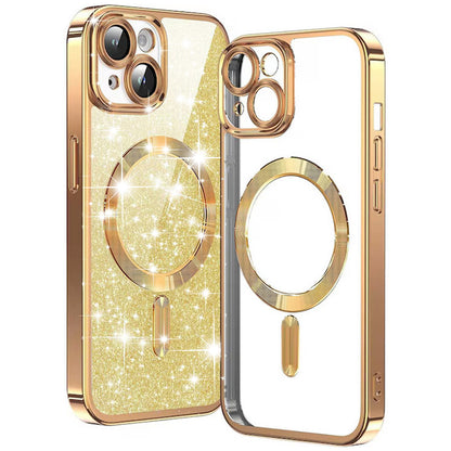 Coque MagSafe pour Apple iPhone 15 Plus, Techsuit, Luxury Glitter, Dorée