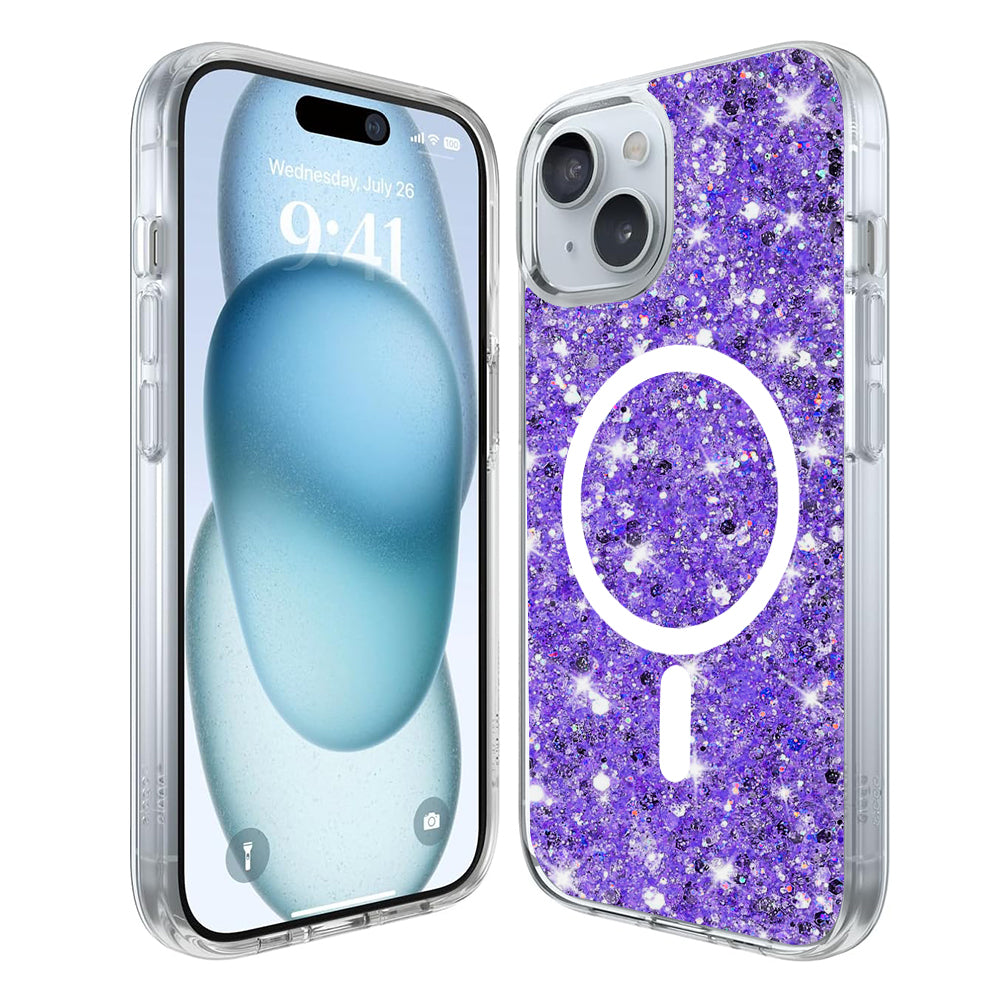 MagSafe-Hülle für Apple iPhone 15 Plus, Techsuit, Glitzernd, Lila