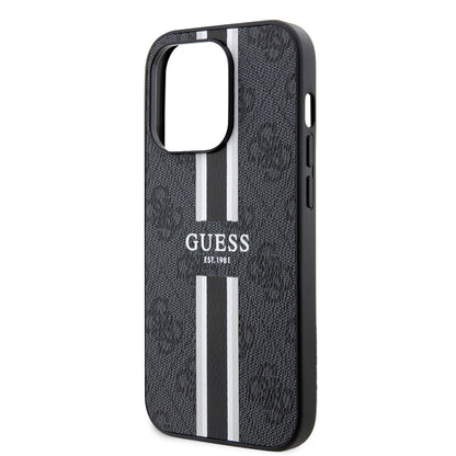 MagSafe Hülle für Apple iPhone 15 Pro, Guess, 4G Printed Stripes, Schwarz