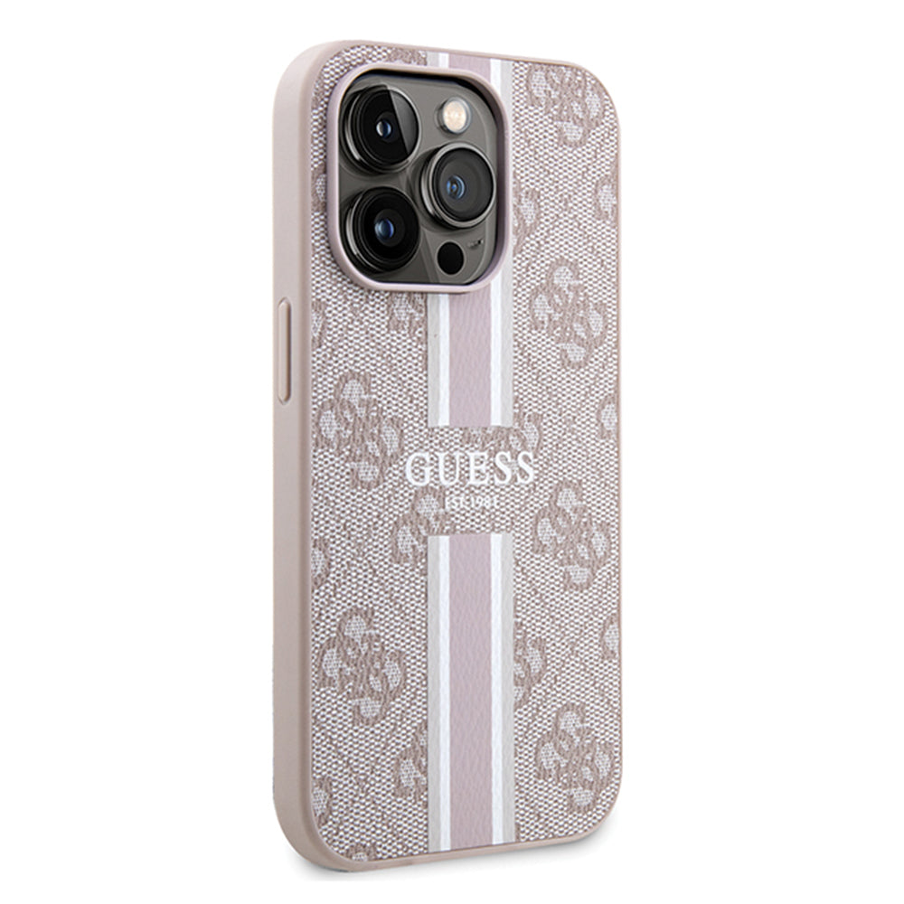 Coque MagSafe pour Apple iPhone 15 Pro, Guess, 4G Printed Stripes, Rose