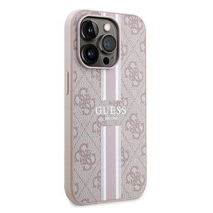 Coque MagSafe pour Apple iPhone 15 Pro, Guess, 4G Printed Stripes, Rose