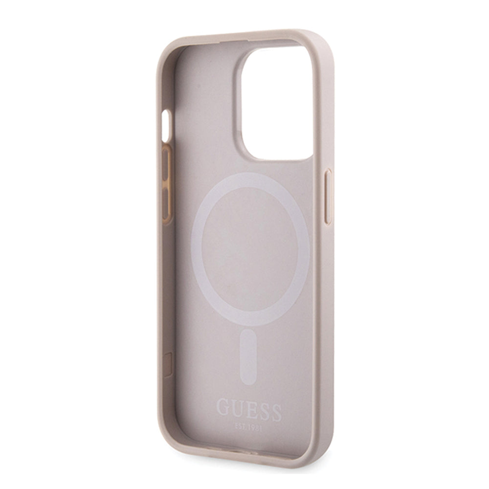Coque MagSafe pour Apple iPhone 15 Pro, Guess, 4G Printed Stripes, Rose