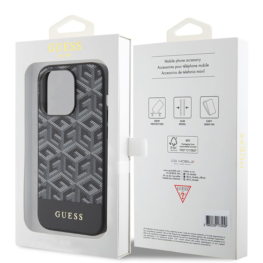 Coque MagSafe pour Apple iPhone 15 Pro, Guess, GCube Stripes, Noire
