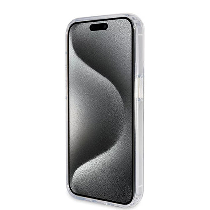 MagSafe Hülle für Apple iPhone 15 Pro, Guess, IML Ring Stand Glitter, Transparent