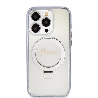 MagSafe Hülle für Apple iPhone 15 Pro, Guess, IML Ring Stand Glitter, Transparent