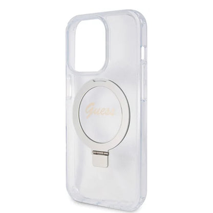 MagSafe Hülle für Apple iPhone 15 Pro, Guess, IML Ring Stand Glitter, Transparent