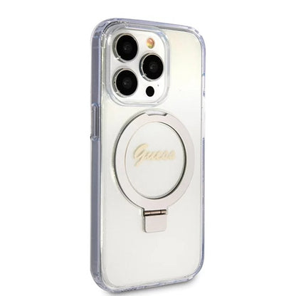 MagSafe Hülle für Apple iPhone 15 Pro, Guess, IML Ring Stand Glitter, Transparent