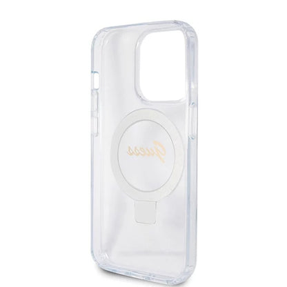 MagSafe Hülle für Apple iPhone 15 Pro, Guess, IML Ring Stand Glitter, Transparent