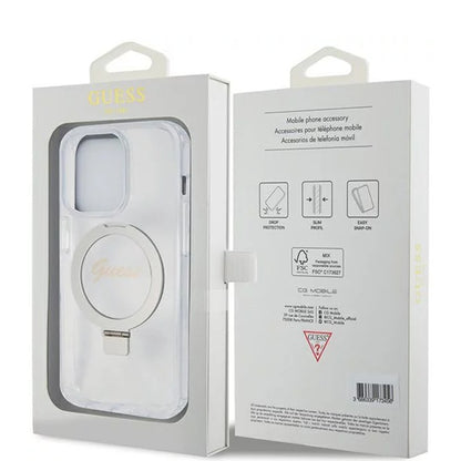 MagSafe Hülle für Apple iPhone 15 Pro, Guess, IML Ring Stand Glitter, Transparent