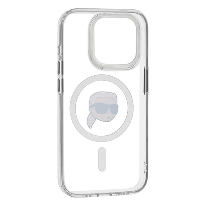 Étui MagSafe pour Apple iPhone 15 Pro, Karl Lagerfeld, IML Métal Tête de Karl, Blanc