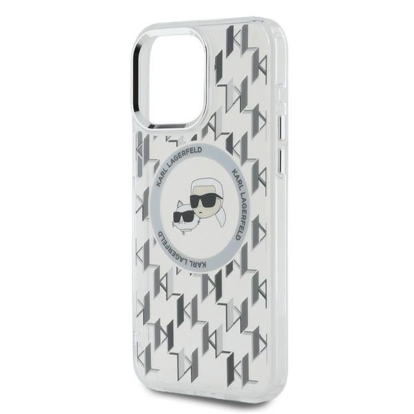 Coque MagSafe pour Apple iPhone 15 Pro, Karl Lagerfeld, IML Monogramme Karl & Têtes de Choupette, Transparente