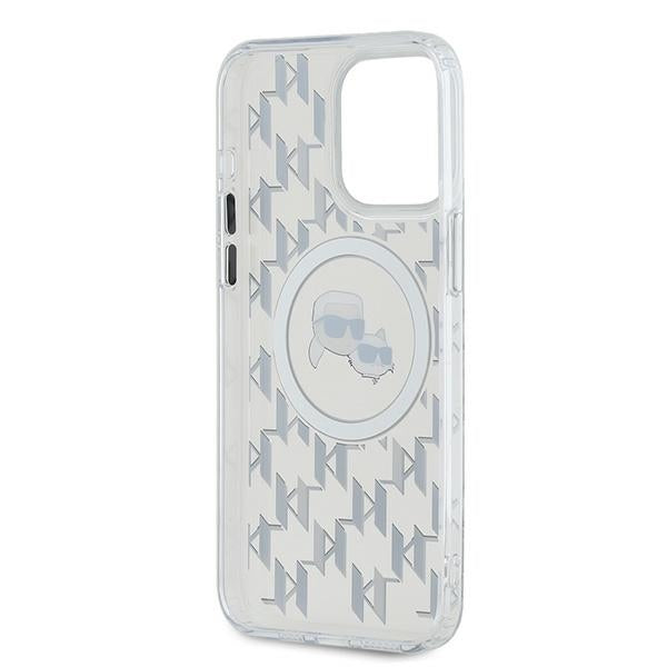 Coque MagSafe pour Apple iPhone 15 Pro, Karl Lagerfeld, IML Monogramme Karl & Têtes de Choupette, Transparente