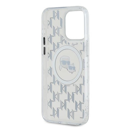 Coque MagSafe pour Apple iPhone 15 Pro, Karl Lagerfeld, IML Monogramme Karl & Têtes de Choupette, Transparente