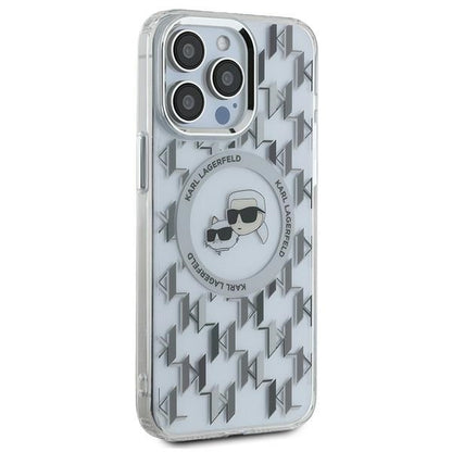 Coque MagSafe pour Apple iPhone 15 Pro, Karl Lagerfeld, IML Monogramme Karl & Têtes de Choupette, Transparente