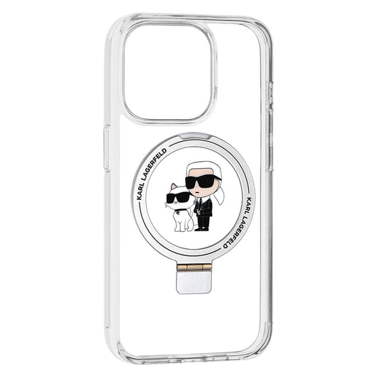 MagSafe Case for Apple iPhone 15 Pro, Karl Lagerfeld, Ring Stand Karl & Choupette, White