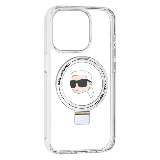 MagSafe Case for Apple iPhone 15 Pro, Karl Lagerfeld, Ring Stand Karl's Head, White