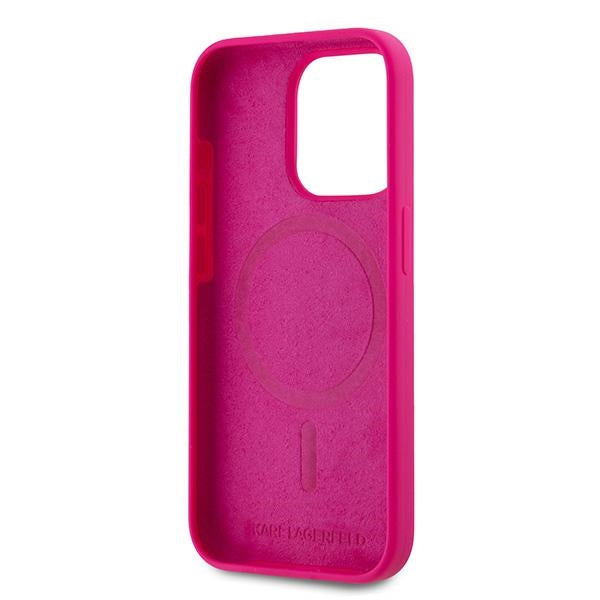 Coque MagSafe pour Apple iPhone 15 Pro, Karl Lagerfeld, Silicone Tête de Choupette, Fuchsia