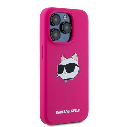 Coque MagSafe pour Apple iPhone 15 Pro, Karl Lagerfeld, Silicone Tête de Choupette, Fuchsia