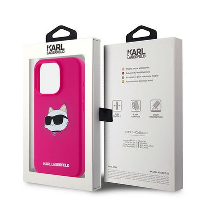 Coque MagSafe pour Apple iPhone 15 Pro, Karl Lagerfeld, Silicone Tête de Choupette, Fuchsia