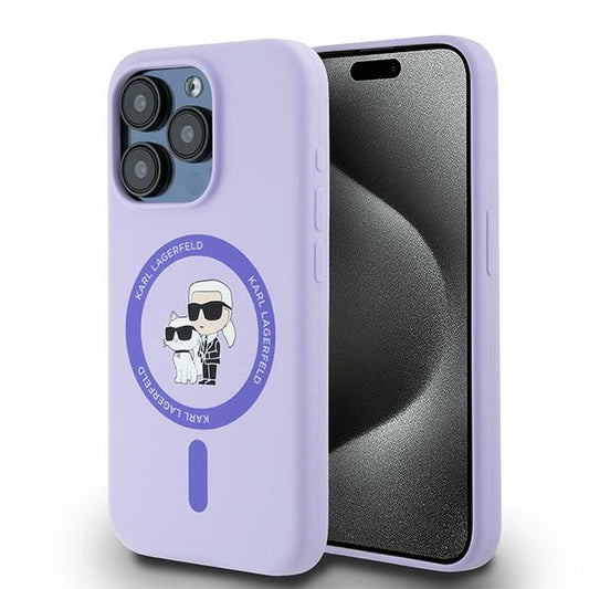 MagSafe Case for Apple iPhone 15 Pro, Karl Lagerfeld, Silicone Ring Karl & Choupette, Purple
