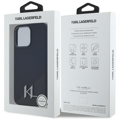 Housse MagSafe pour Apple iPhone 15 Pro, Karl Lagerfeld, Silicone Shadow Metal Initial, Noire