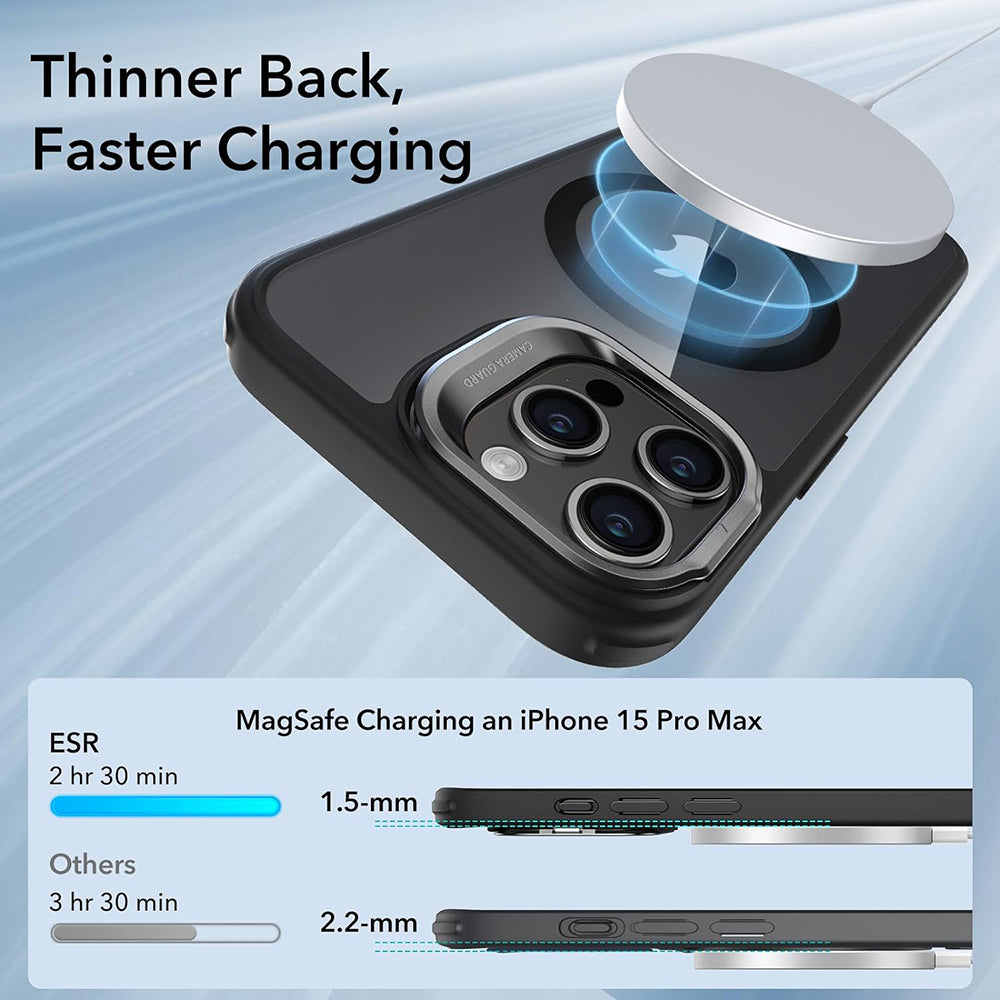 Coque MagSafe pour Apple iPhone 15 Pro Max, ESR, Classic Hybrid Kickstand, Noire Transparente