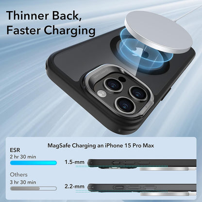 Coque MagSafe pour Apple iPhone 15 Pro Max, ESR, Classic Hybrid Kickstand, Noire Transparente