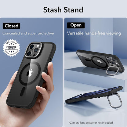 Coque MagSafe pour Apple iPhone 15 Pro Max, ESR, Classic Hybrid Kickstand, Noire Transparente