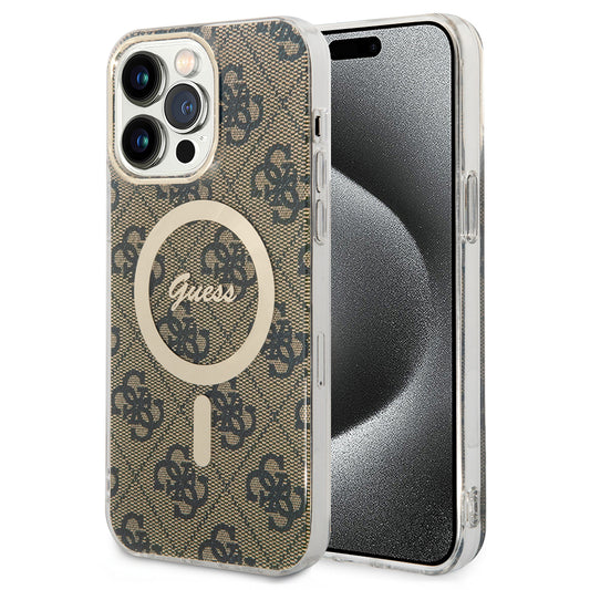 Étui MagSafe pour Apple iPhone 15 Pro Max, Guess, 4G IML, Marron GUHMP15XH4STW