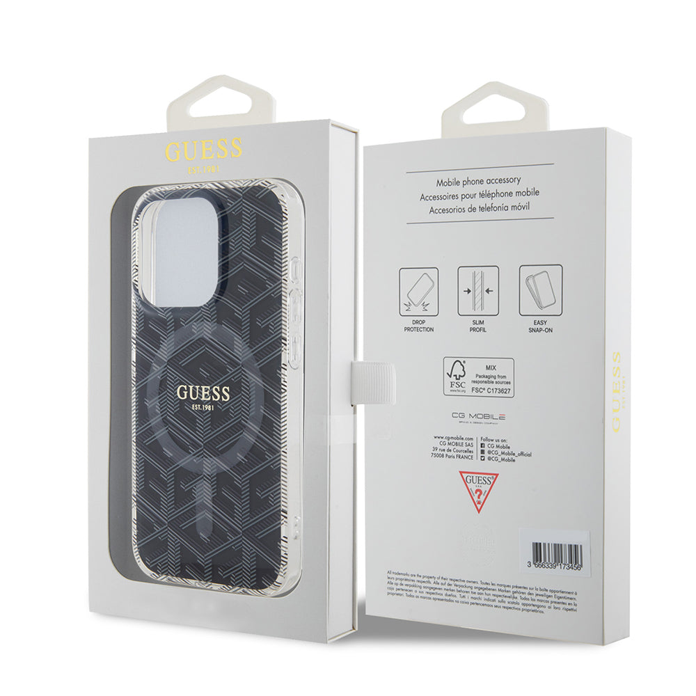 MagSafe Hülle für Apple iPhone 15 Pro Max, Guess, IML Gcube, Schwarz
