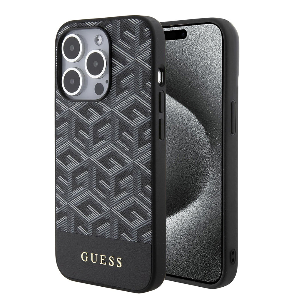 Étui MagSafe pour Apple iPhone 15 Pro Max, Guess, PU G Cube, Noir GUHMP15XHGCFSEK