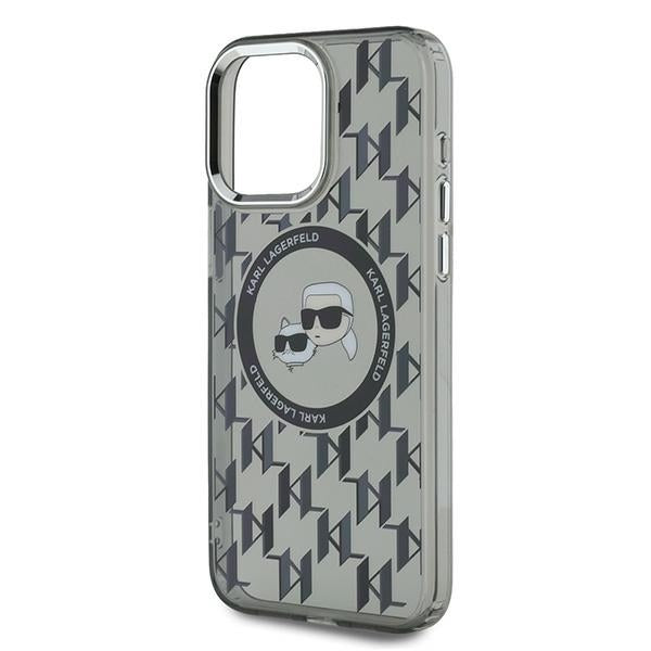 Coque MagSafe pour Apple iPhone 15 Pro Max, Karl Lagerfeld, IML Monogramme Karl & Choupette's Heads, Noire