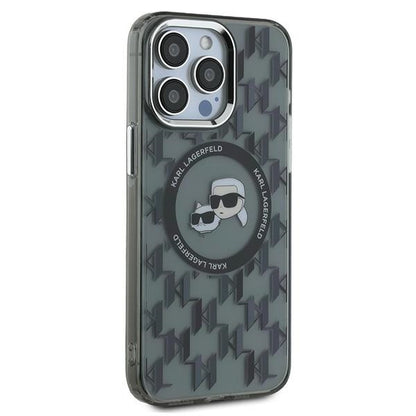 Coque MagSafe pour Apple iPhone 15 Pro Max, Karl Lagerfeld, IML Monogramme Karl & Choupette's Heads, Noire
