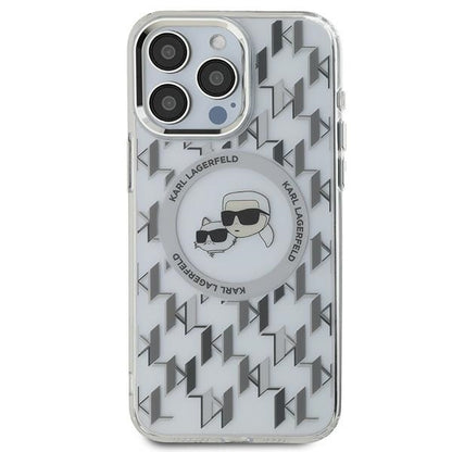 Coque MagSafe pour Apple iPhone 15 Pro Max, Karl Lagerfeld, IML Monogramme Karl & Choupette's Heads, Transparente